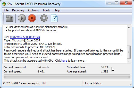 password recovery in excel